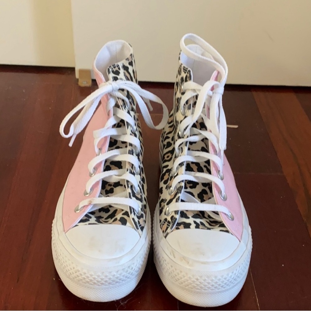 custom cheetah and pink platform converse
